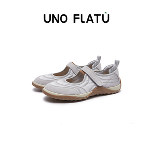 UNOFLATU【光影系列】平底休闲鞋女鞋夏季透气魔术贴浅口马丽珍鞋