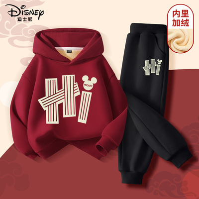 迪士尼男童冬装套装2025新款红色