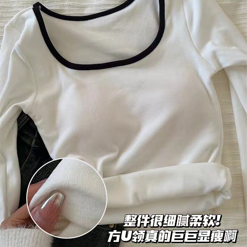 带胸垫方领打底衫女秋冬