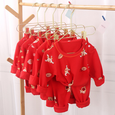 儿童本命年内衣套装秋衣秋裤12岁男大童女童睡衣生肖新疆长绒棉