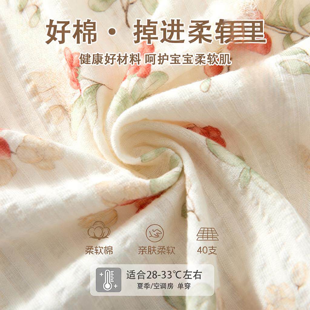 婴儿连体衣夏季纯棉衣服夏天新生儿空调服长袖睡衣薄宝宝哈衣夏装