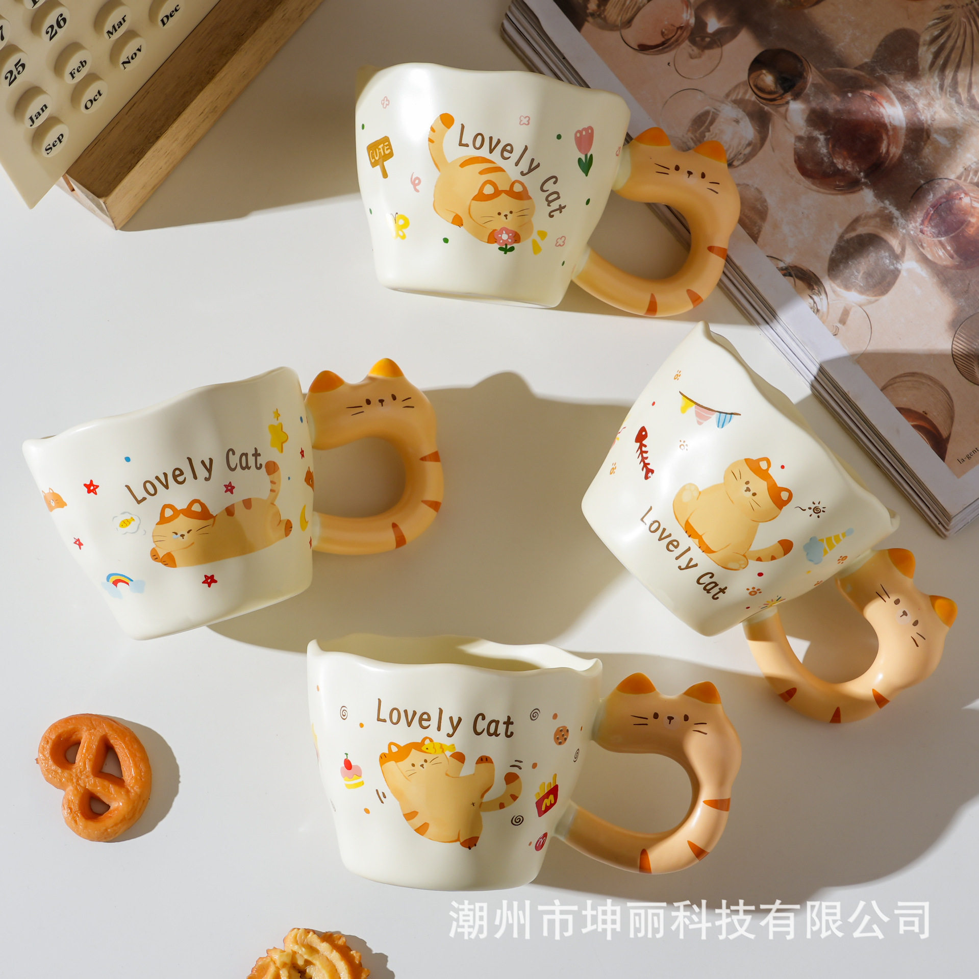 可爱猫咪陶瓷杯可爱带盖马克杯喝水创意家用咖啡杯子猫咪陶瓷杯