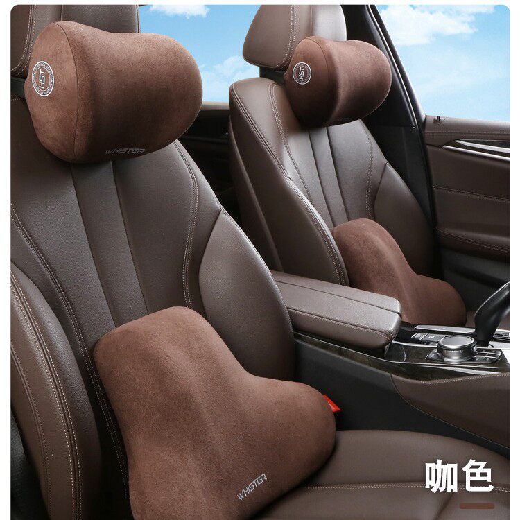 高档麂皮绒汽车头枕腰靠套装车用护颈枕座椅靠背垫四季通用护颈枕