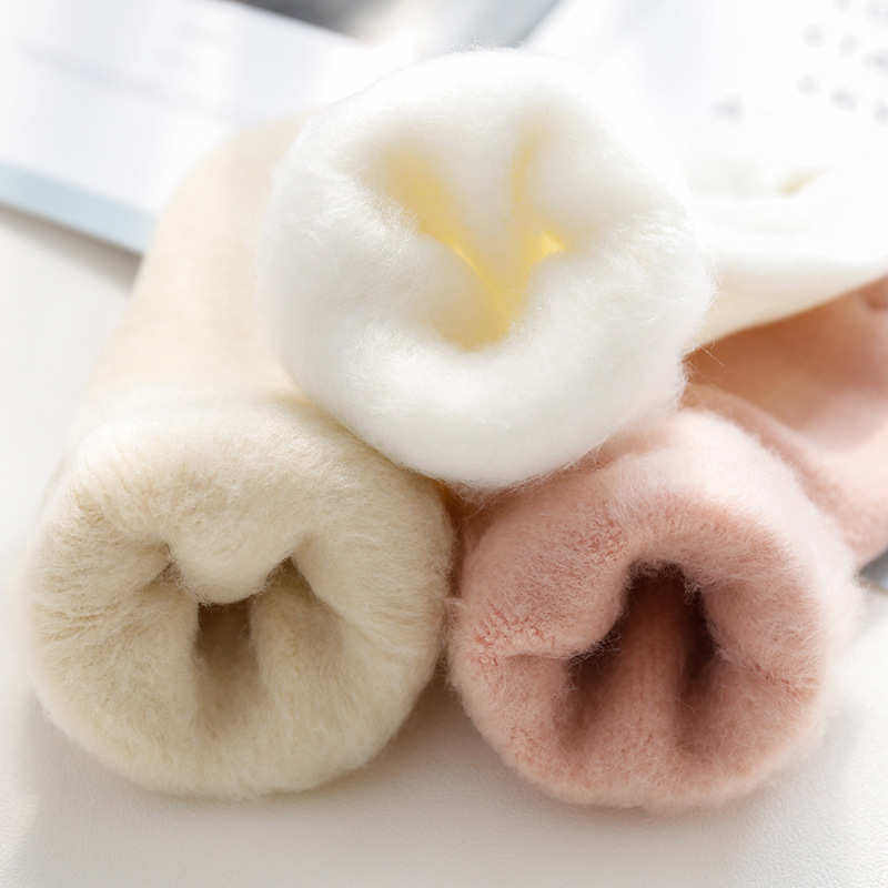 秋冬新品加厚保暖女袜日系刺绣warm翻边拉绒毛圈短袜加绒袜子