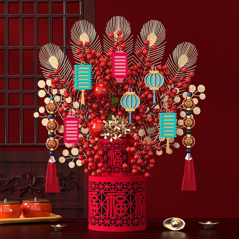2026新年福桶发财树春节装饰品摆件元旦新春过年场景布置挂件蛇年
