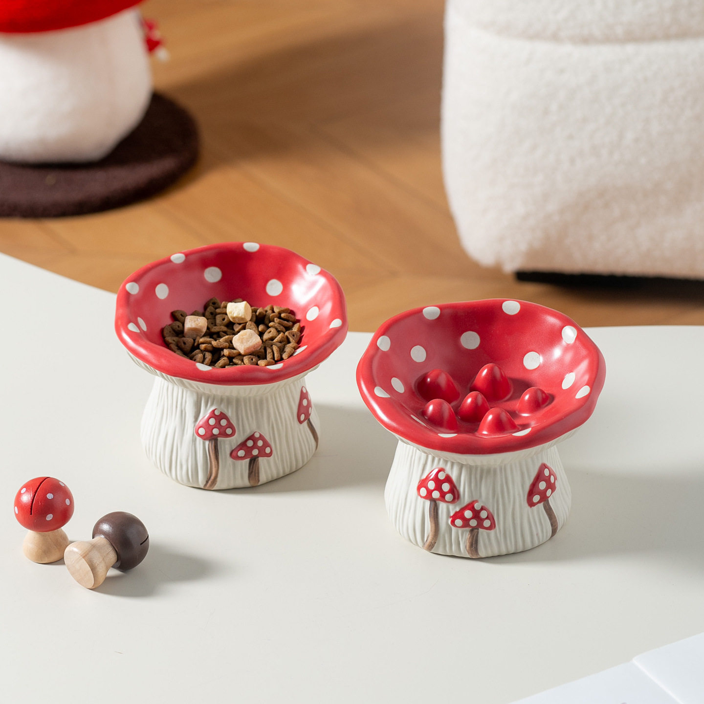 创意红蘑菇系列陶瓷宠物碗可爱猫狗碗家用猫狗食盆喝水碗猫咪饭碗