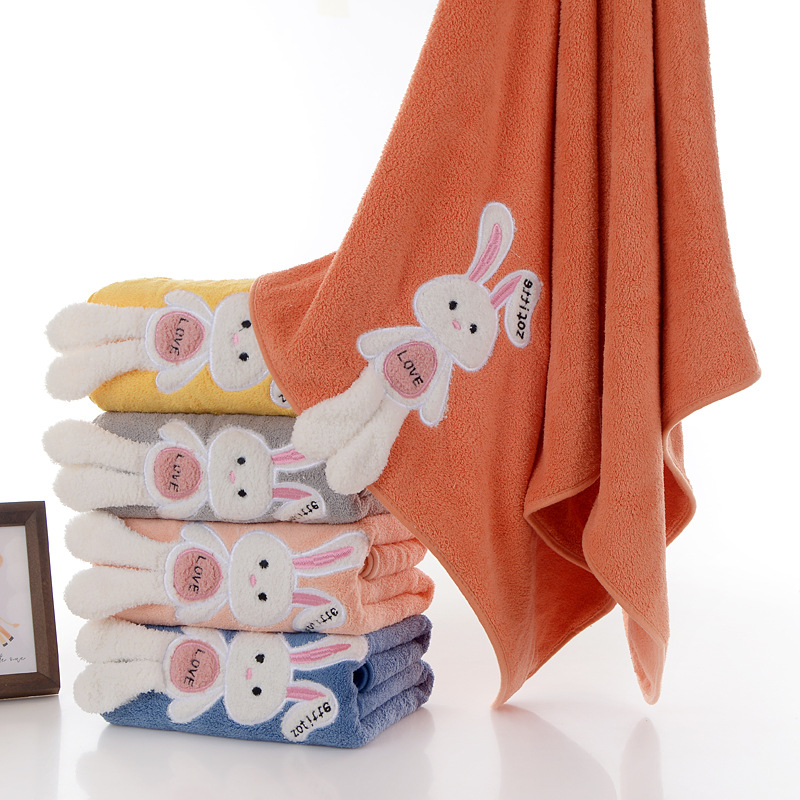新款love兔珊瑚绒浴巾兔子造型加厚洗澡巾吸水柔软洗澡裹身大毛巾