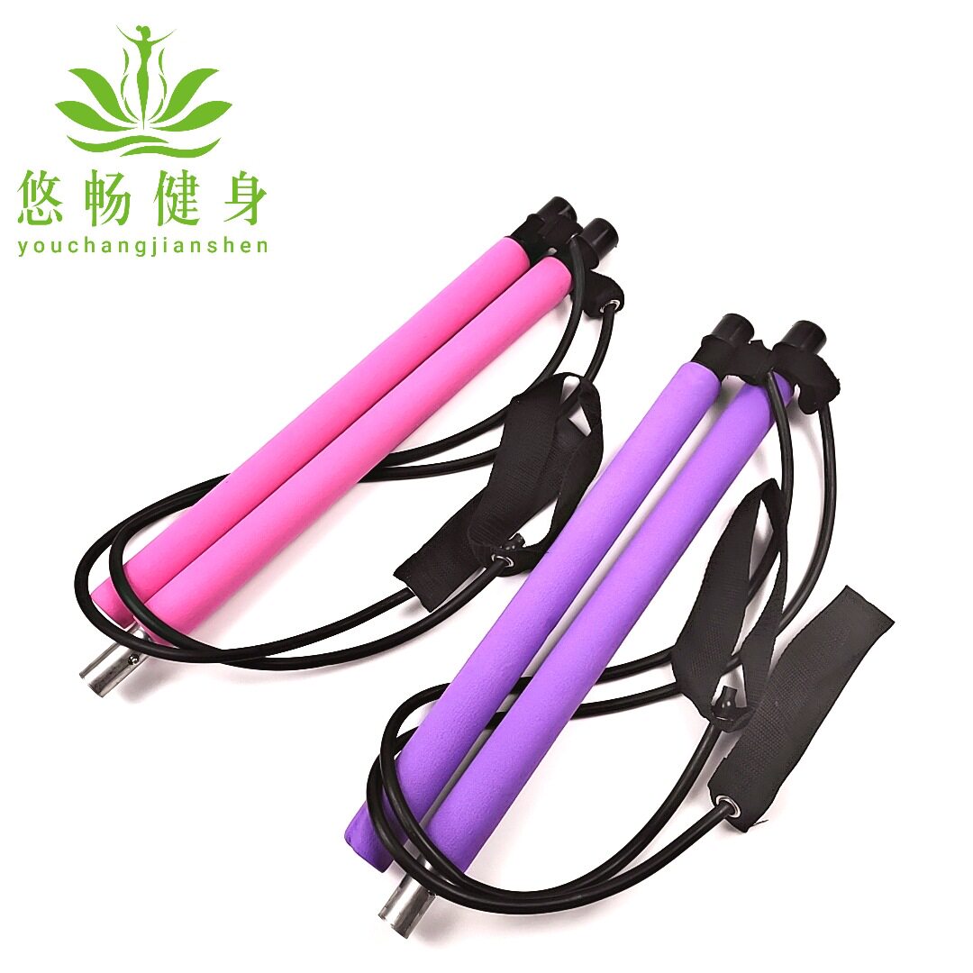 普拉提健身棒多功能瑜伽拉伸杆黑色阻力杆家用式瑜伽棒拉力绳