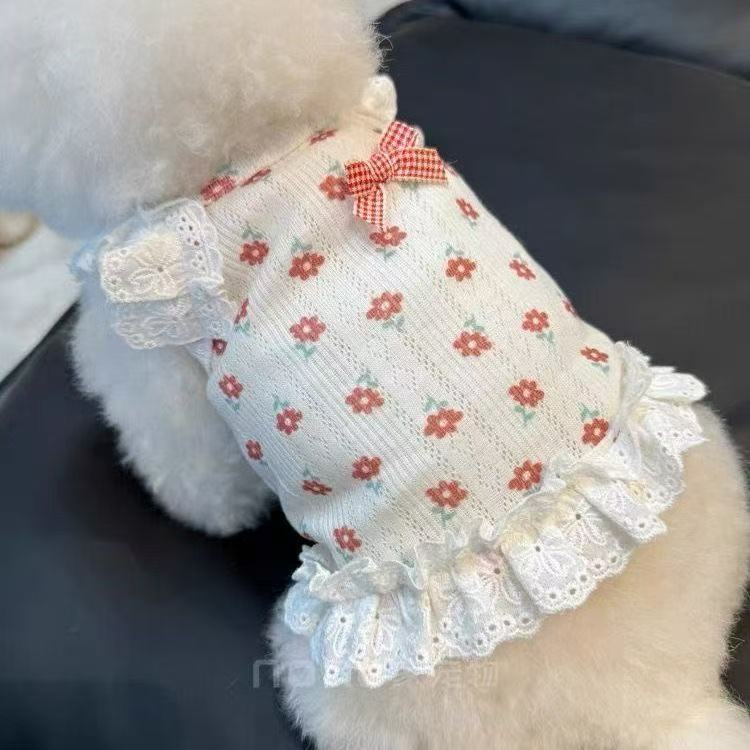 春夏秋新款碎花蕾丝吊带短款裙子公主裙泰迪比熊狗狗猫咪宠物衣服