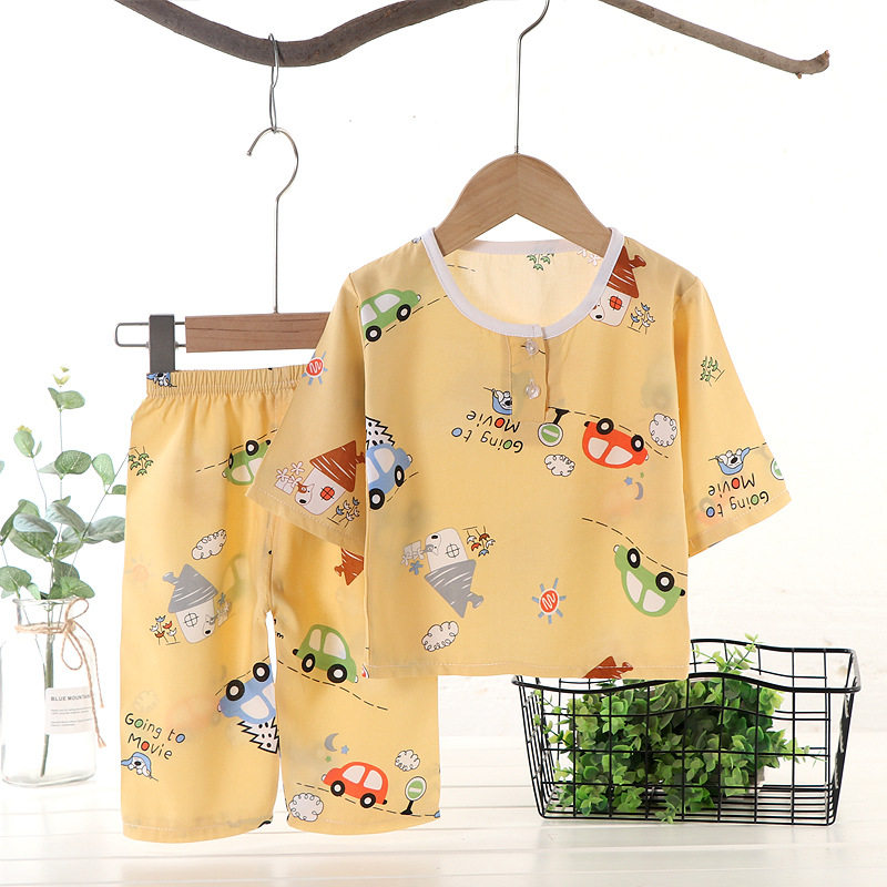 童装夏季儿童睡衣棉绸家居服套装男童女童宝宝薄款空调服婴儿衣服