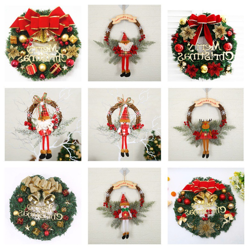 2024圣诞装饰品花环花圈橱窗布置门挂滕条场地布置圣诞花环代