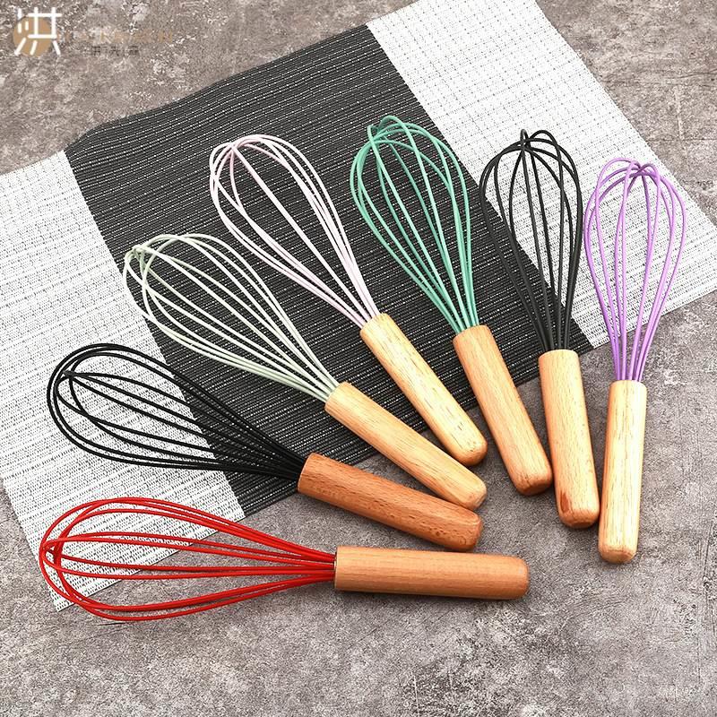 热销10寸木柄硅胶打蛋器手动搅拌器手动器厨房烘焙工具木柄打发奶