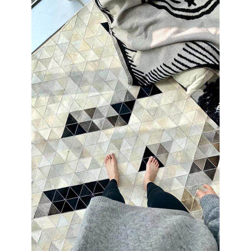 犀牛若奈Diamonds灰钻系列真奶牛皮大宅样板房拼接真皮中古地毯