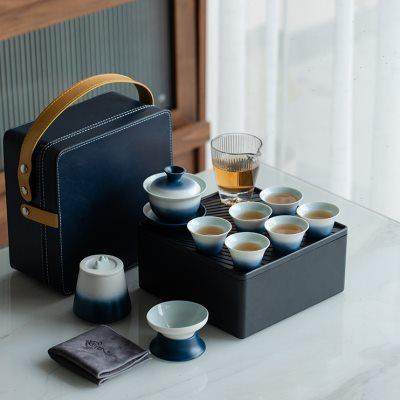 日式旅行茶具功夫小套装家用盖碗陶瓷户外茶盘便携包礼品定制logo