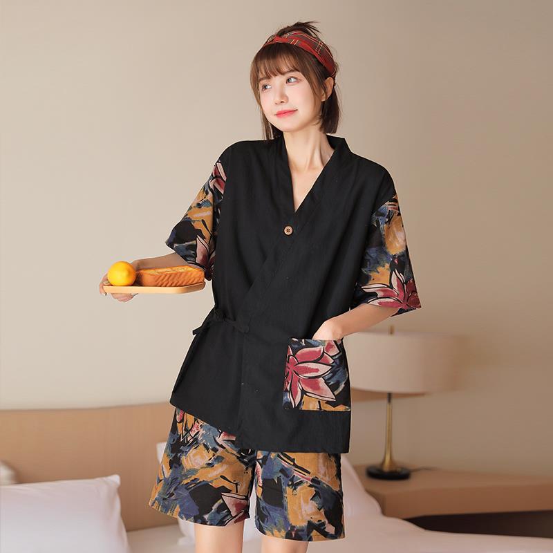 汗蒸服女纯棉高档日式开衫大码情侣国潮家居服睡衣桑拿服按摩服男