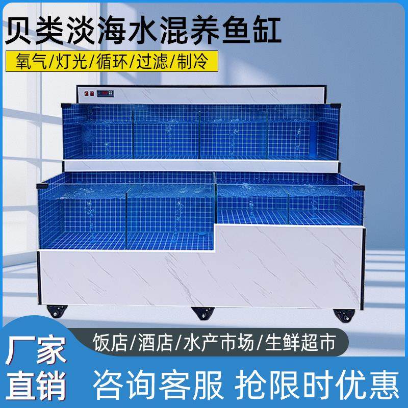双层海鲜池商用鱼缸淡海水贝类饭店超市水产专用移动混养制冷一体