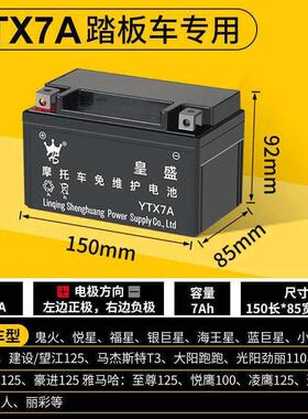摩托车蓄电池YTX7A踏板弯梁车12N5L跨骑车125通用12v免维护干电瓶
