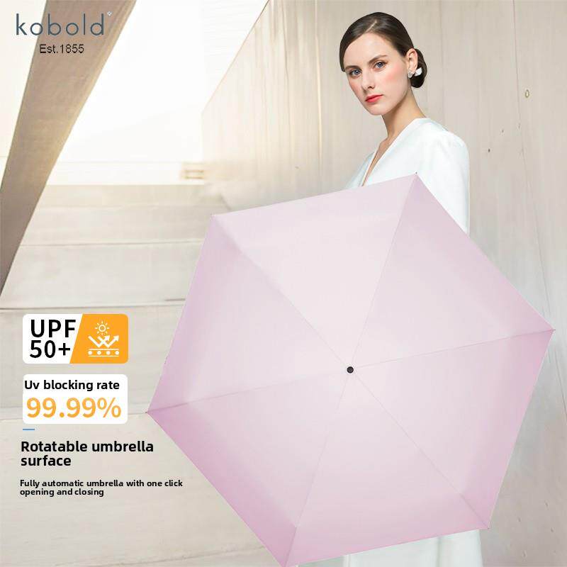 kobold黑胶遮阳伞可旋转自动伞防晒紫外线手动三折女士小巧晴雨伞