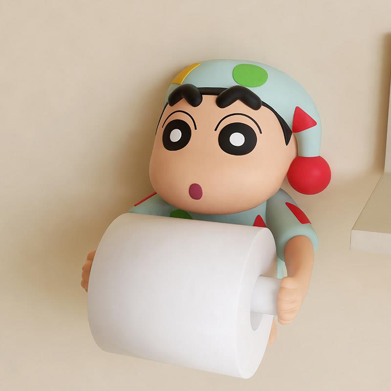 蜡笔小新悬挂式客厅厕所卫生间纸巾架免打孔抹手收纳纸巾盒子摆件