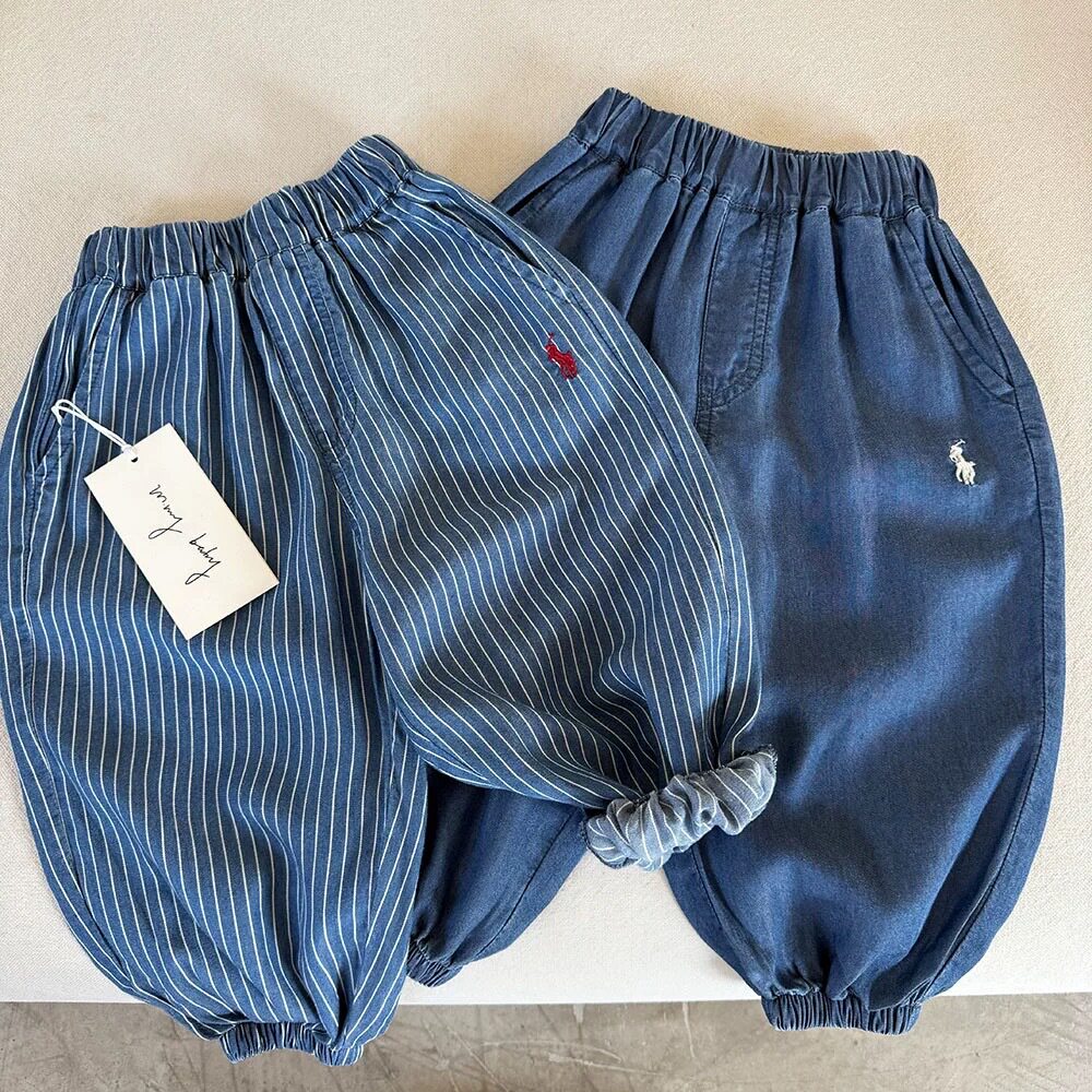 儿童牛仔裤2025夏季男女童天丝休闲裤束脚款宝宝小童洋气宽松长裤