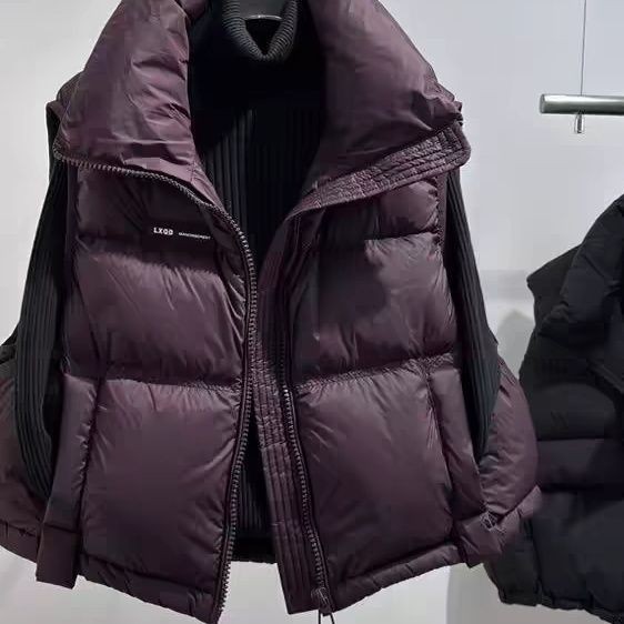 成人羽绒服坎肩女马甲白鸭绒立领秋冬季新加厚小短款宽松背心外套