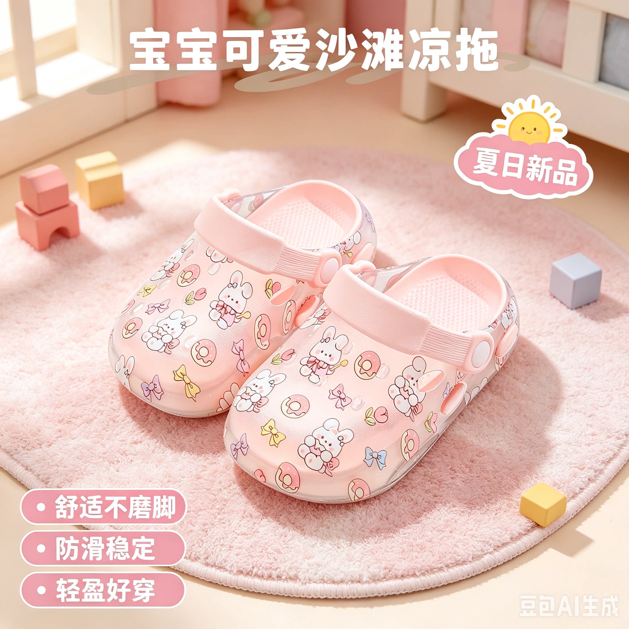 儿童夏季防滑软底卡通洞洞鞋