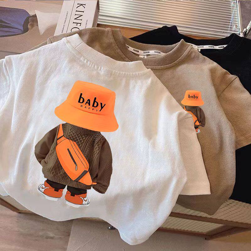 新款夏季韩版男童女童棉短袖T恤上衣帅气洋气夏装宝宝打底衫潮流t