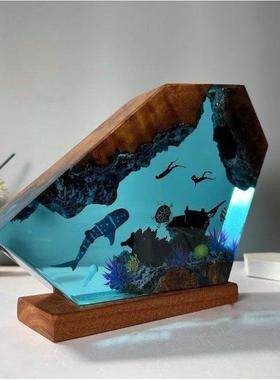 海底树脂灯鲸鱼海龟人类潜水创意小夜灯个性家居爆款装饰独特礼物