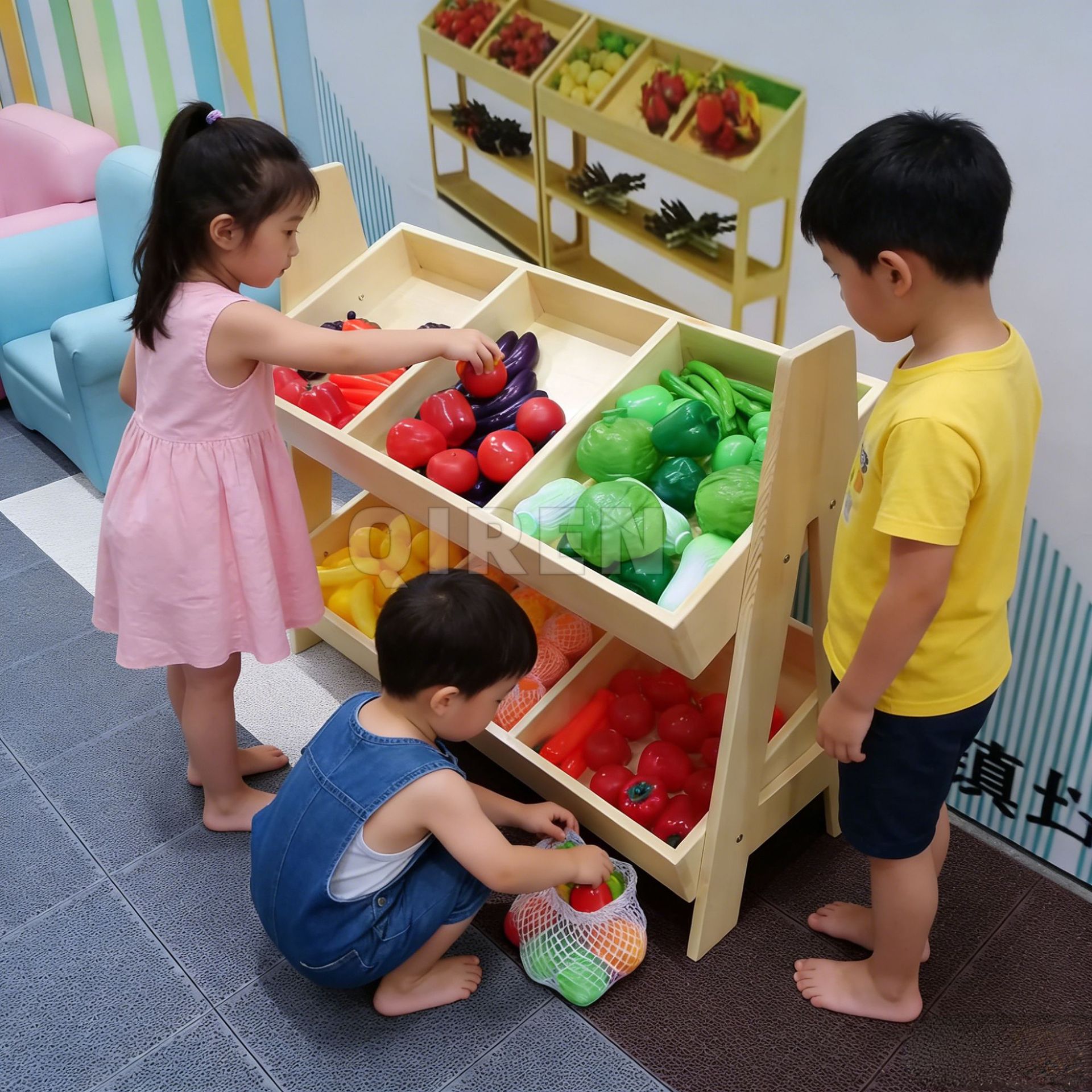 幼儿园儿童区角过家家仿真蔬菜水果贩卖台货架亲子餐厅超市货架