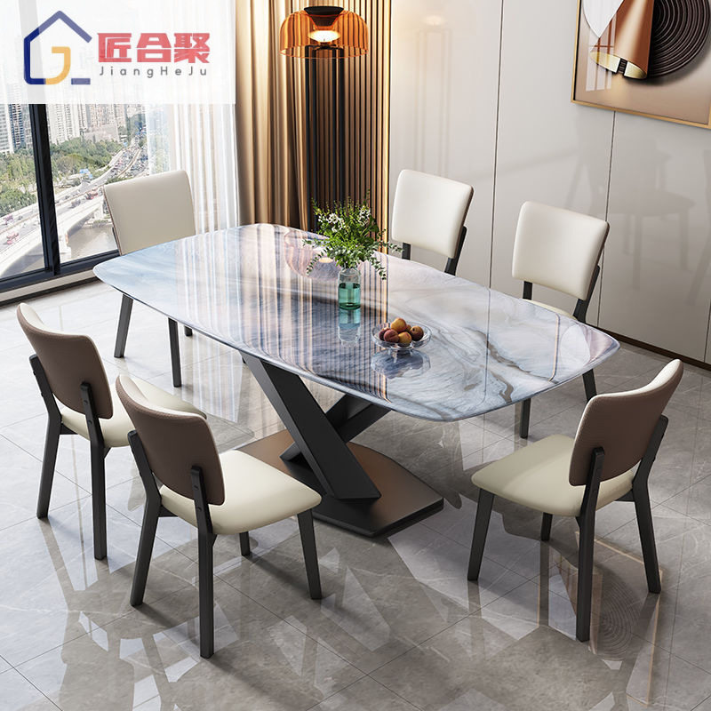 意式极简餐桌椅组合家庭长方形饭桌轻奢现代家用小户型超晶石餐桌