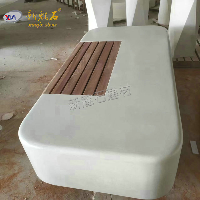 预制混凝土UHPC仿石座凳设计款户外重竹木水泥凳白色水磨条石座椅