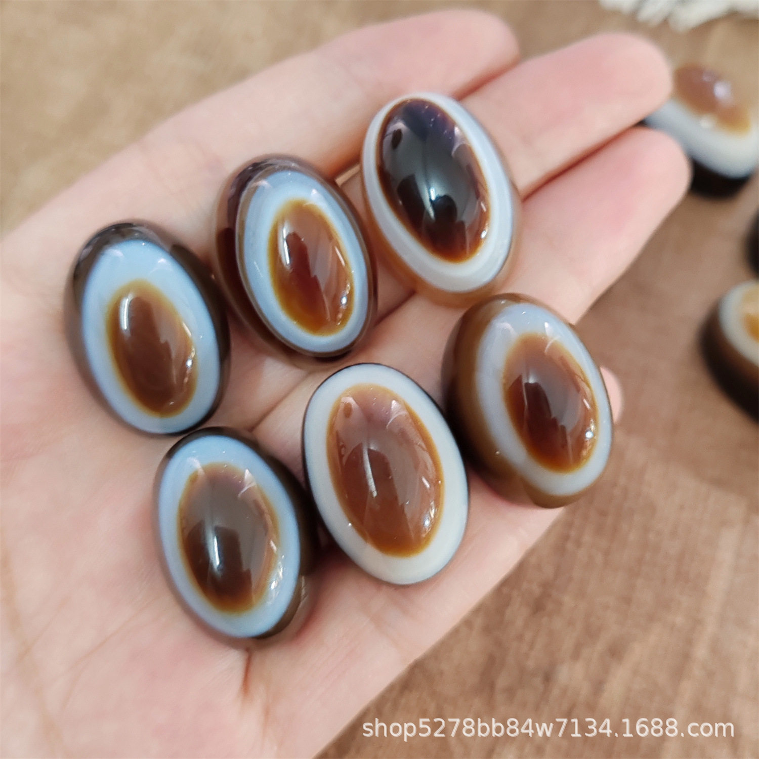 约30×20mm羊眼板珠戒面随形缠丝玛瑙眼珠戒面藏传文玩