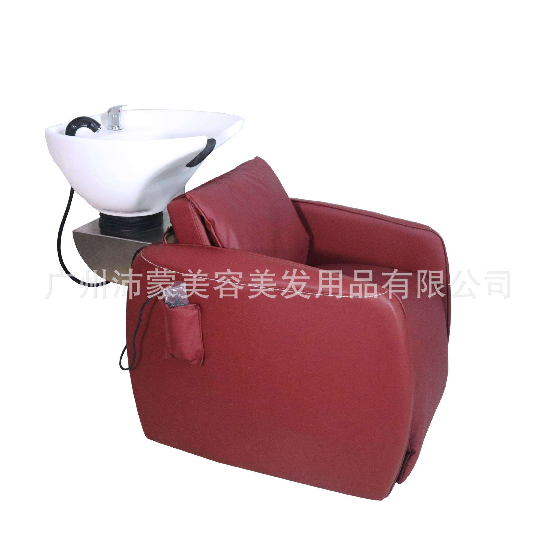 新款出口电动按摩冲水床红色黑色加大陶瓷盆电动伸展带摇控洗头床