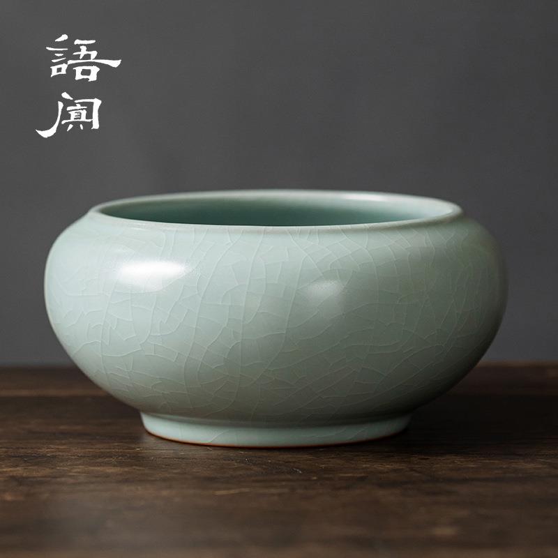 台湾丰子汝窑茶洗天青色汝瓷笔洗水盂大号陶瓷水洗茶具家用