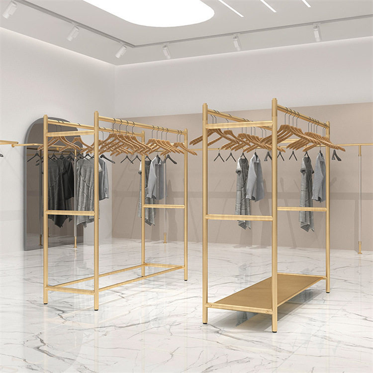推荐服装店中岛双排展示架金色轻奢挂衣架落地式中间架子双杆货架