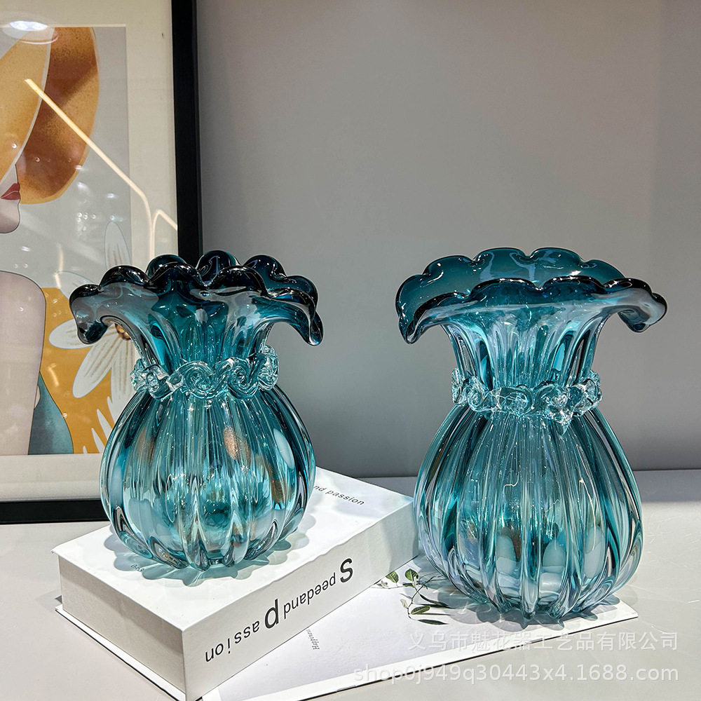 现代轻奢百搭手工琉璃花瓶家居艺术摆件样板间高级感插花桌面装饰