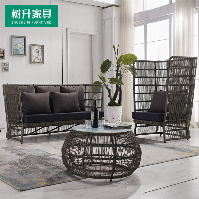 户外藤椅休闲室外庭院露天藤艺茶几组合时尚个性艺术藤编沙发客厅