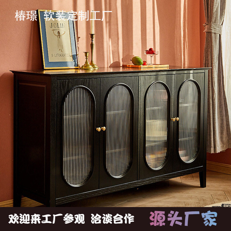 法式实木餐边柜家用美式乡村卯榫储物柜玄关柜酒柜复古风收纳装饰