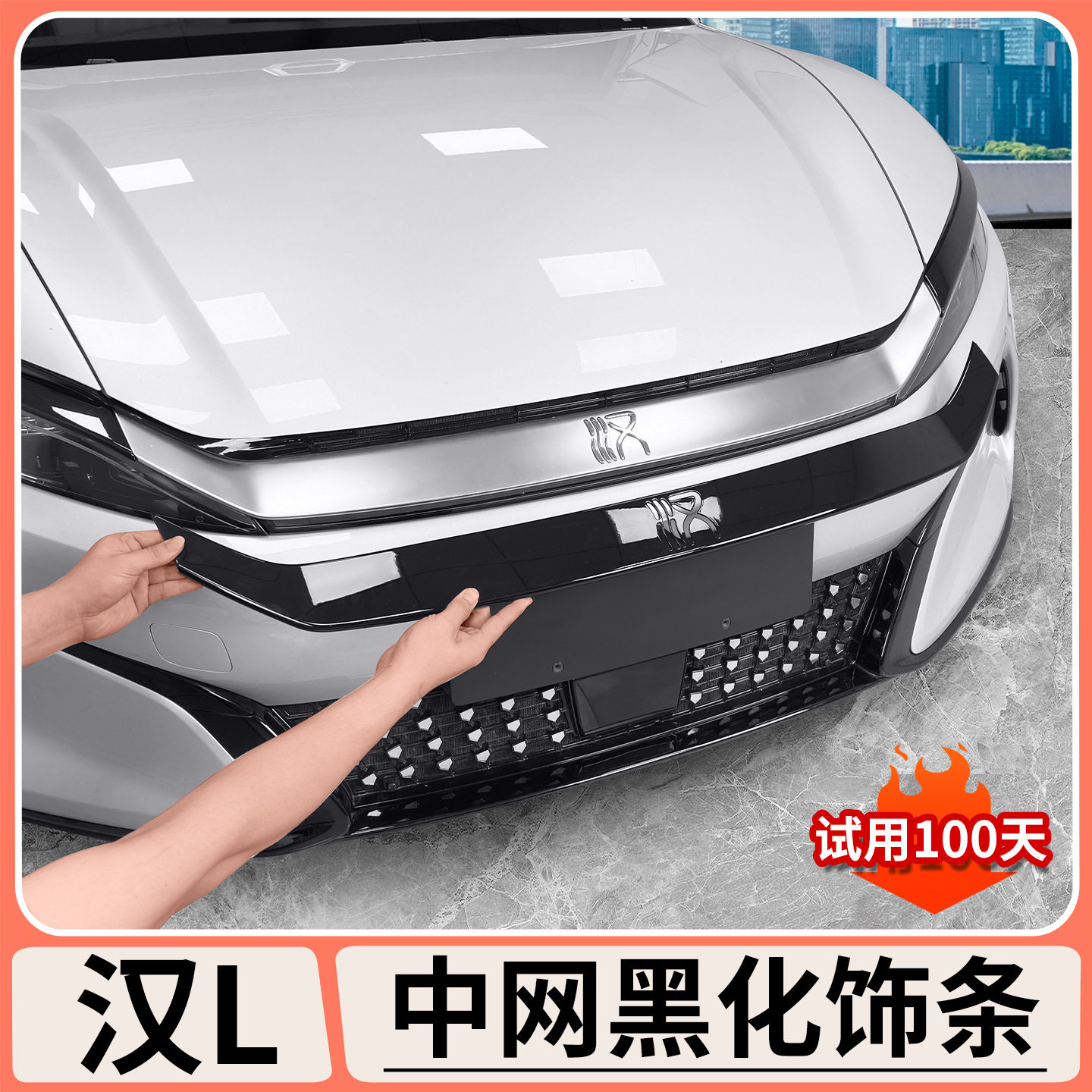 适用比亚迪汉L中网黑化装装饰条DMI/EV黑武士外观套件改装用品配