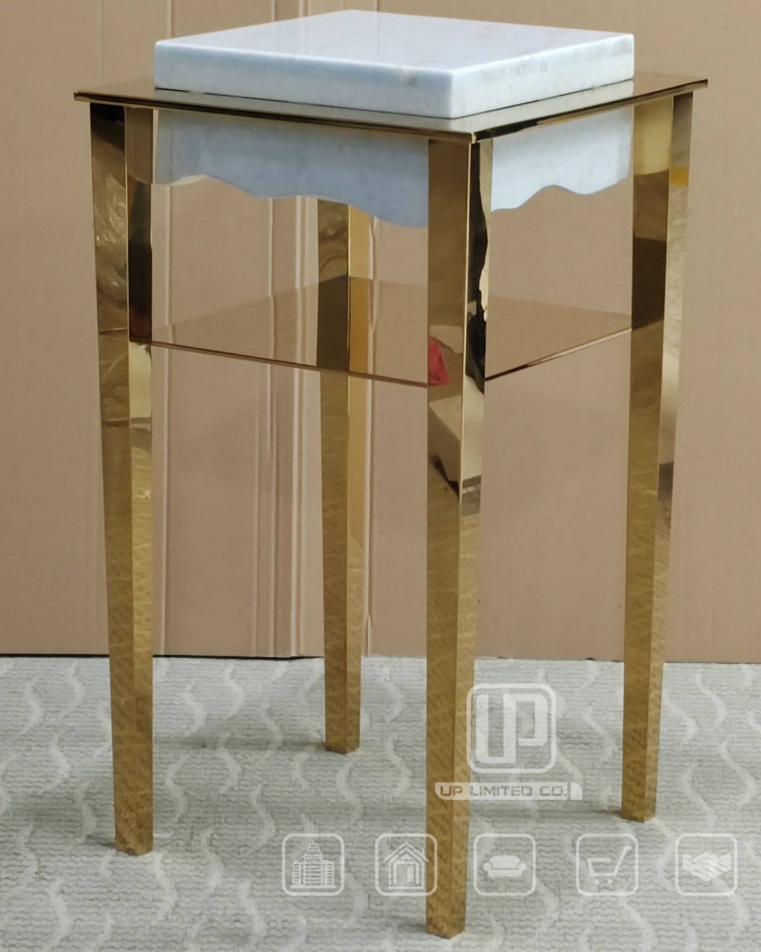 现代轻奢奢白天然大理石圆形边几不锈钢角几创意简约镜面家具侧几