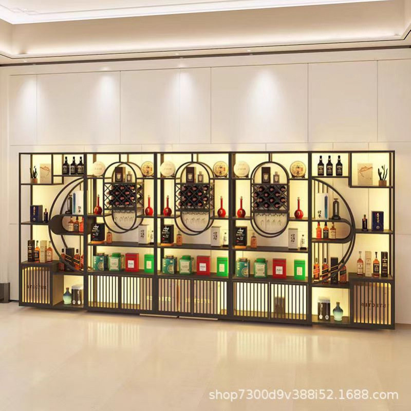新中式酒柜博古架组合轻奢铁艺置物架书架办公室隔断多宝阁展示架