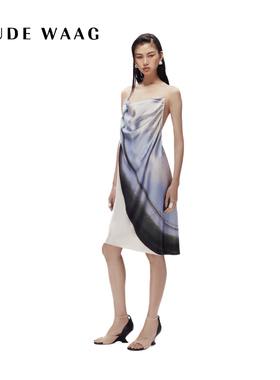 OUDE WAAG  优雅荡领露背抽象印花短女装连衣裙