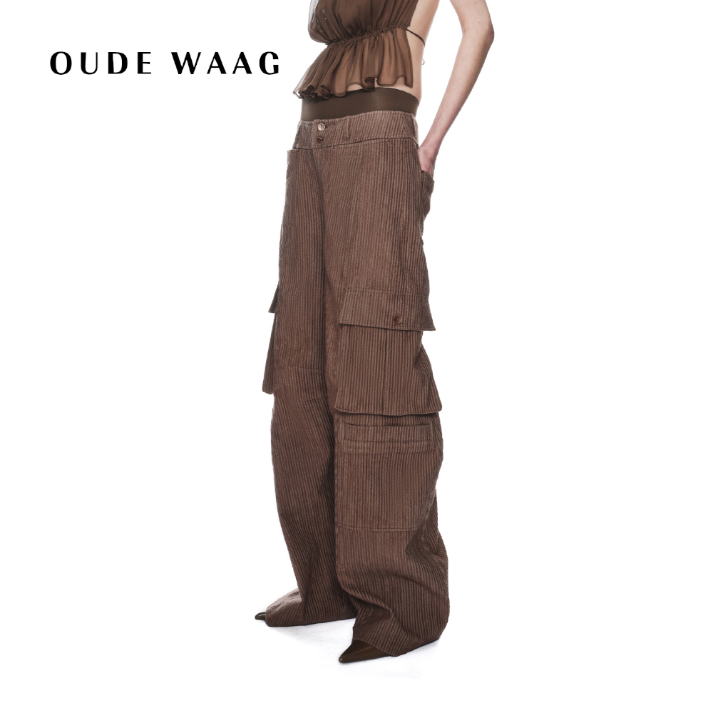 OUDE WAAG 25早秋新款 复古慵懒风洗水灯芯绒工装低腰阔腿裤