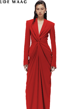 【宋佳春晚同款】OUDE WAAG 经典 V领精裁纽结西装礼服裙