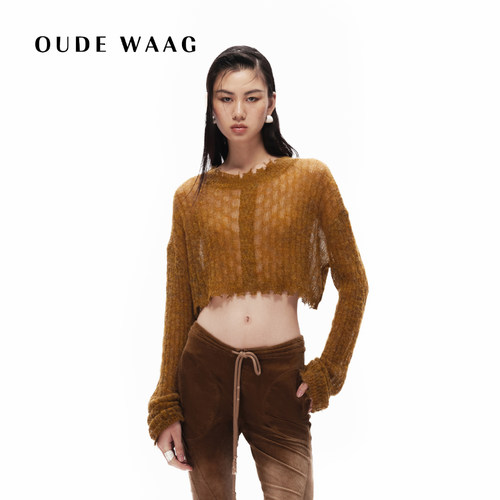 OUDE WAAG  短款高级肌理感薄透羊毛针织衫