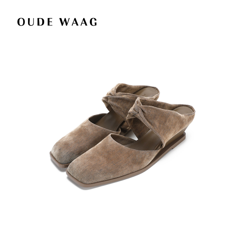 OUDE WAAG 25春夏 独立设计师高级丝绒扭结方头穆勒凉鞋