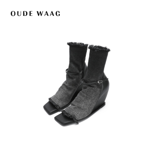做旧露趾高筒弹力牛仔女士忍者鞋 WAAG OUDE