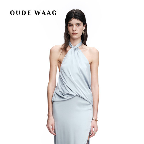 【吴千语同款】 OUDE WAAG 26春夏新款 花苞真丝缎光绕脖上衣