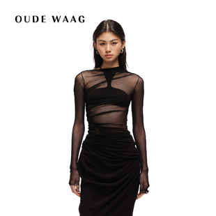 高级质感不对称抽褶真丝网纱女装 25春夏 上衣 WAAG OUDE