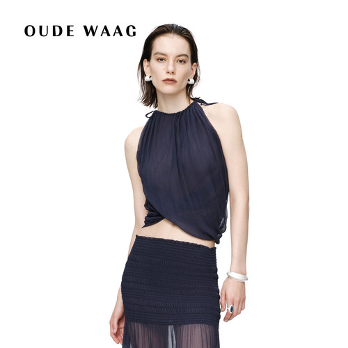 OUDEWAAG系带花苞真丝背心